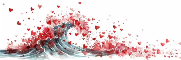 Artistic vector illustration of tide wave made of red hearts