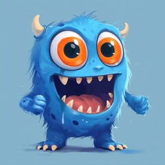 Character Design: Funny Cute Cartoon Monster with Big Eyes and Open Mouth