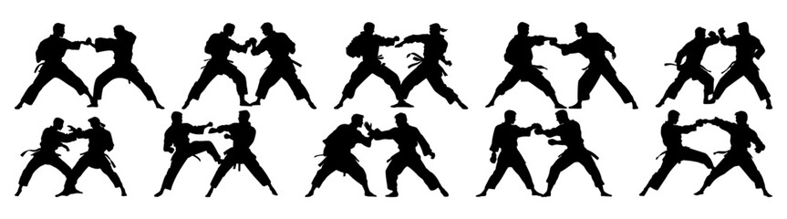 Fighter karate kung fu silhouette set vector design big pack of illustration and icon