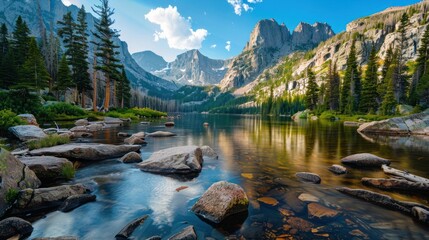 Dream Lake at the Rocky Mountain National Park. Beautiful Spring Hike to Dream