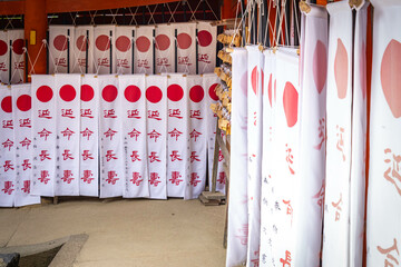 kasuga taisha shrine, nara, temple, flags, religion, red and white