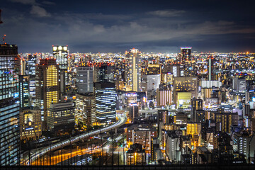 city skyline at night, osaka, japan, aerial view, lights, kobe, skyscraper, nighttime, 