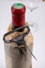 Corkscrew for opening of very old vintage bottles of wine, twin-prong cork puller can extract...