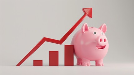 Pink piggy bank with red arrow stepping up