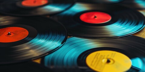 A stack of vinyl records on a table