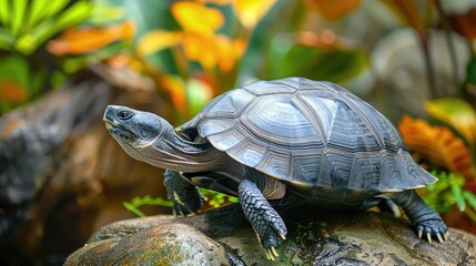 A photograph of a gray shell turtle