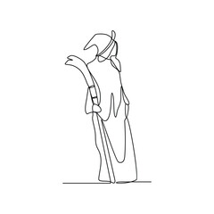 One continuous line drawing of Witch vector illustration for magic themes design. A witch is a practitioner of witchcraft, a pagan religious tradition involving the use of magic or supernatural power.