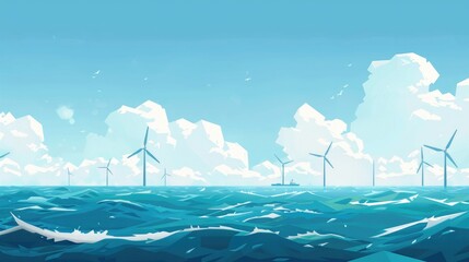 Wind turbines standing out against a calm lake landscape