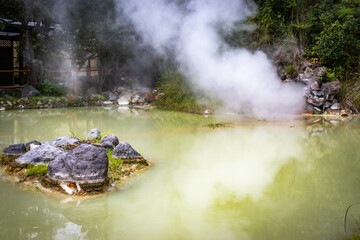 shiraike jigoku, 7 hells of beppu, jigoku, hot springs, kyushu, japan, white pond hell, asia