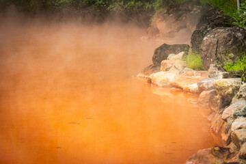 7 hells of beppu, jigoku, chinoike jigoku, red pool, hot springs, kyushu, japan, 