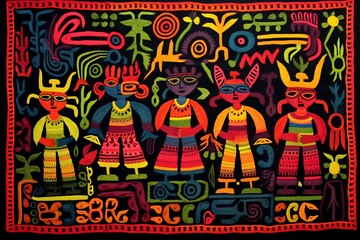 Exceptional and authentic MOLAS. Indian textile tapestry of Kuna women from Panama.