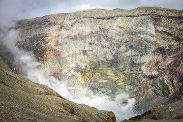 crater of mount nakadake, mount aso, active volcano, volcano, kyushu, japan, caldera, smoke