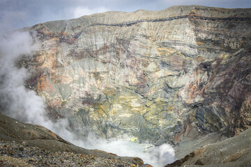 crater of mount nakadake, mount aso, active volcano, volcano, kyushu, japan, caldera, smoke