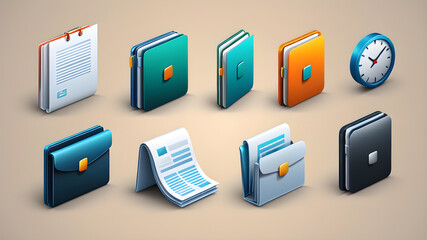 Set of 3d office icon, Business and finance concept. Eps 10 Vector. Generative AI