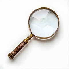 Scientific research tool, magnifying glass isolated on white. business and educational study isolated on white background, professional photography, png

