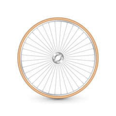 Realistic 3d retro bicycle wheel. Bike rubber tire, shiny metal spokes and rim. Fitness cycle, touring, sport, road and mountain bike. Vector illustration