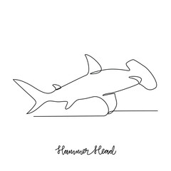One continuous line drawing of Hammer Head vector illustration. Fish animal themes in simple continuous line design  vector concept. Fish are aquatic vertebrate live in water and breathe through gills