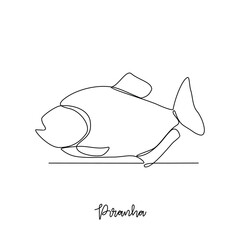 One continuous line drawing of Piranha vector illustration. Fish animal themes in simple continuous line design  vector concept. Fish are aquatic vertebrates live in water and breathe through gills