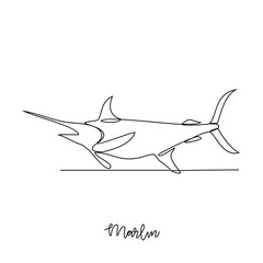 One continuous line drawing of Marlin vector illustration. Fish animal themes in simple continuous line design  vector concept. Fish are aquatic vertebrates live in water and breathe through gills