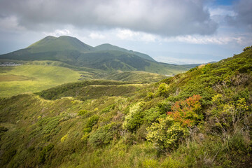 view from Mount Eboshi, Eboshidake Near Mount Aso, Kyushu, volcano, caldera, mountains, hike, trekking