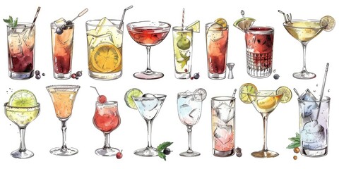 A selection of colorful cocktails on a table