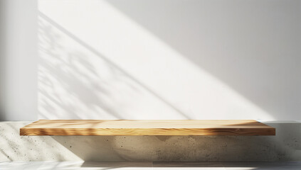 wood table counter with blurred brown wall background, blurred window background with table