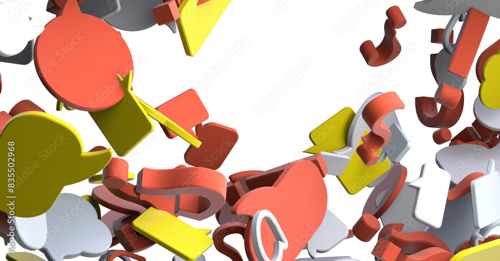 Poster 3D rendering flying email icon and web flying