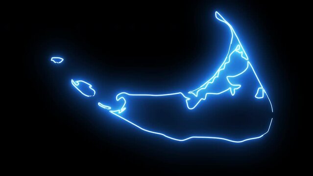 map of Nantucket in Massachusetts with a blue glowing neon effect