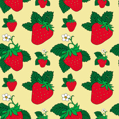 strawberry seamless pattern on a yellow background