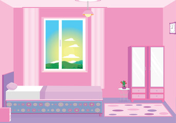 beautiful hand-drawn pink color girl bedroom