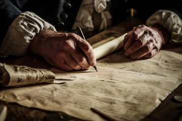 Signing an ancient letter of great historical value, with elegant calligraphy and black ink