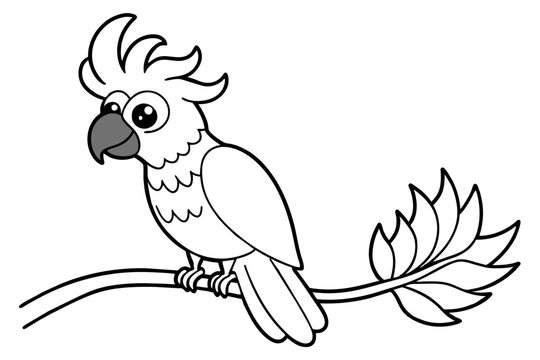 recommend clip art: cute line art cockatoo parrot cartoon on the tree vector illustration