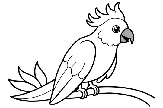 recommend clip art: cute line art cockatoo parrot cartoon on the tree vector illustration