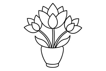 whimsical line art looking flowers in vases vector illustration 