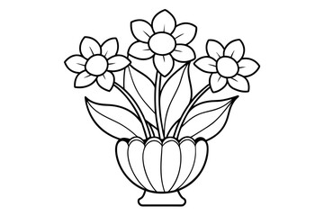 whimsical line art looking flowers in vases vector illustration 