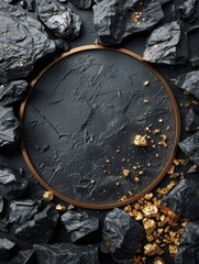 Fototapeta premium Gold plated dinner plate on a black background