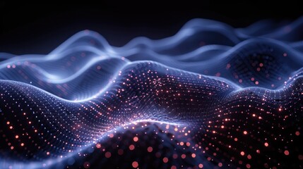 Obraz premium Sound Wave Vizualisation concept. Music audio frequencies represented as High Tech Futuristic Particle Waves. Abstract background.