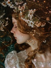 Woman with long red hair and flower crown