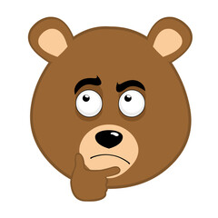 vector illustration face brown bear grizzly cartoon, with a thinking or doubting expression