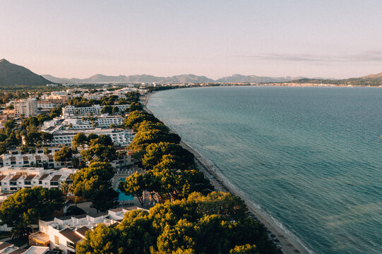 Aerial drone photography of Mallorca shoreline. Vacation destination. 