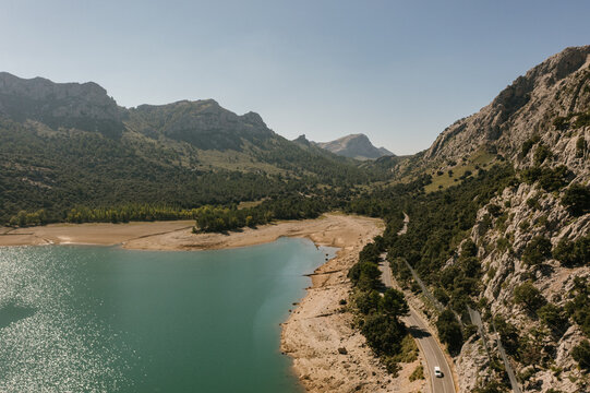 Aerial drone photography of Mallorca shoreline. Vacation destination. 