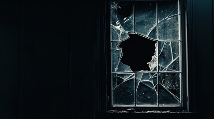 shattered broken glass house window with hole on black background, for overlay and screen layer modes