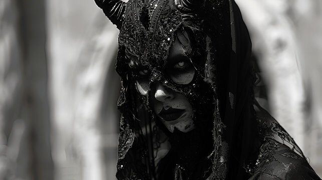 Fototapeta satanic bride, halloween scary concept, dark gothic lady, creepy wallpaper