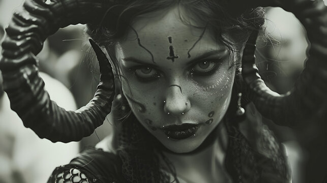 Fototapeta satanic bride, halloween scary concept, dark gothic lady, creepy wallpaper