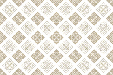 Abstract floral seamless Thai pattern, brown and white modern shape for design, porcelain, chinaware, ceramic, tile, ceiling design, texture, wall, paper and fabric, vector illustration.