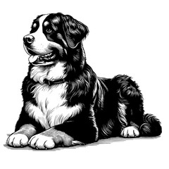 Hand drawn Bernese Mountain Dog in full-body, vector sketch isolated on transparent background.	