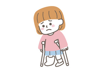 足を怪我してギプスをはめている子供のイラスト
