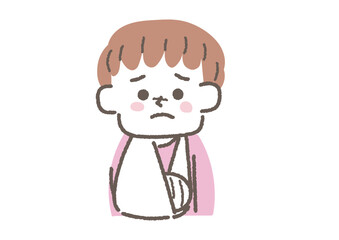腕を骨折してギプスをはめている男の子のイラスト