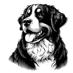 Hand drawn Bernese Mountain Dog portrait, vector sketch isolated on transparent background.	