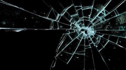 shattered broken glass car window on black background, for overlay and screen layer modes